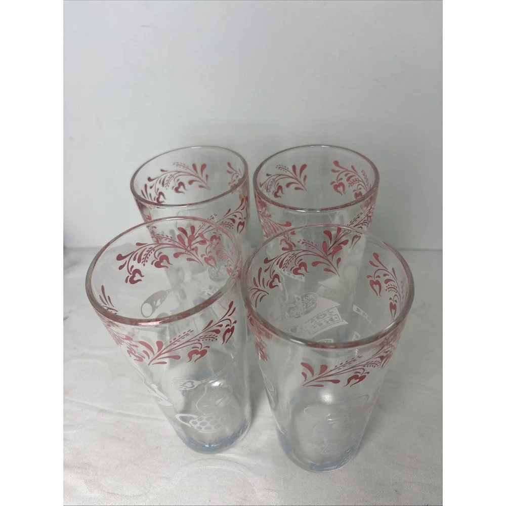Vintage Hazel Atlas Kitchen Aids 16oz Glass Tumbler - Set of 4 Pink White Blue